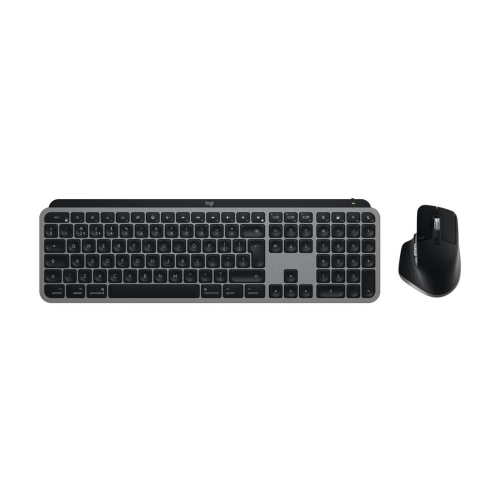 Logitech Master MX Keys S Combo for Mac klawiatura Dołączona myszka Dom/Biuro RF Wireless + Bluetooth QWERTY Amerykański międzynarodowy Aluminium, Cza
