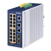 PLANET IP30 Industrial L2/L4 16-Port Zarządzany L2/L4 Gigabit Ethernet (10/100/1000) Obsługa PoE Aluminium, Niebieski-