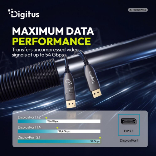Kabel połączeniowy hybrydowy DisplayPort AOC DP-DP M/M DP 2.1 8K@120Hz 54Gbps UHBR13.5, 4K@240Hz, z zatrzaskami, czarn