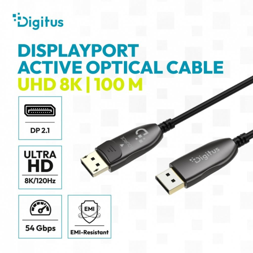 Kabel połączeniowy hybrydowy DisplayPort AOC DP-DP M/M DP 2.1 8K@120Hz 54Gbps UHBR13.5, 4K@240Hz, z zatrzaskami, czarn