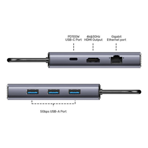UNITEK HUB USB-C 6 W 1 | 3X USB-A | 5GBPS | PD 100 W | HDMI 4K@30HZ | RJ45-25952156