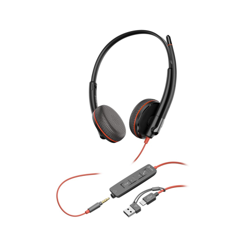 Poly Blackwire 3225 Stereo USB-C Headset +3.5mm Plug +USB-C/A Adapter (Bulk)-25953387