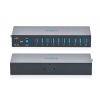 HUB przemysłowy 10-portowy USB 3.2 Gen1 5Gbit/s, 10x USB-A, host USB-B, obudowa metalowa IP30 szyna DIN, zasilanie 12V 