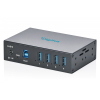 HUB przemysłowy 4-portowy USB 3.2 Gen1 5Gbit/s, 4x USB-A, host USB-B, obudowa metalowa IP30, szyna DIN, zasilanie 12V DC / 7-30V, ESD