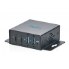 HUB przemysłowy kompaktowy 4-portowy USB 3.2 Gen1 5Gbit/s, 2x USB-A + 2x USB-C, host USB-C, porty przykręcane, metal IP30, zasilanie DC, ESD