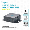 HUB przemysłowy kompaktowy 4-portowy USB 3.2 Gen1 5Gbit/s, 2x USB-A + 2x USB-C, host USB-C, porty przykręcane, metal I