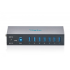 HUB przemysłowy 7-portowy USB 3.2 Gen1 5Gbit/s, 7x USB-A, host USB-B, obudowa metalowa IP30, szyna DIN, zasilanie 12V D
