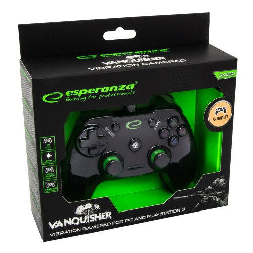 Gamepad Esperanza Vanquisher EGG110K (PC, PS3; kolor czarny, kolor zielony)-2606081