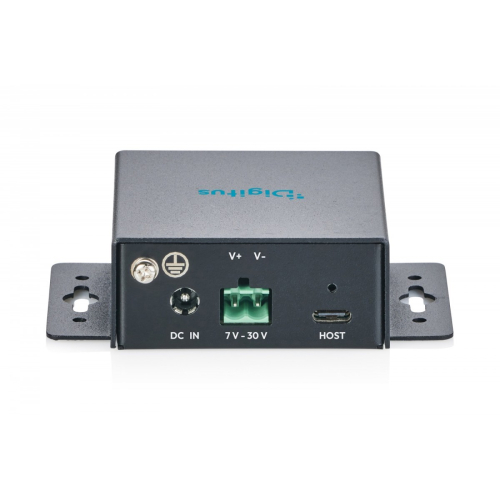 HUB przemysłowy kompaktowy 4-portowy USB 3.2 Gen1 5Gbit/s, 4x USB-A, host USB-C, metal IP30, porty przykręcane, zasila