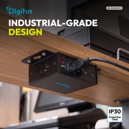 HUB przemysłowy kompaktowy 4-portowy USB 3.2 Gen1 5Gbit/s, 2x USB-A + 2x USB-C, host USB-C, porty przykręcane, metal I