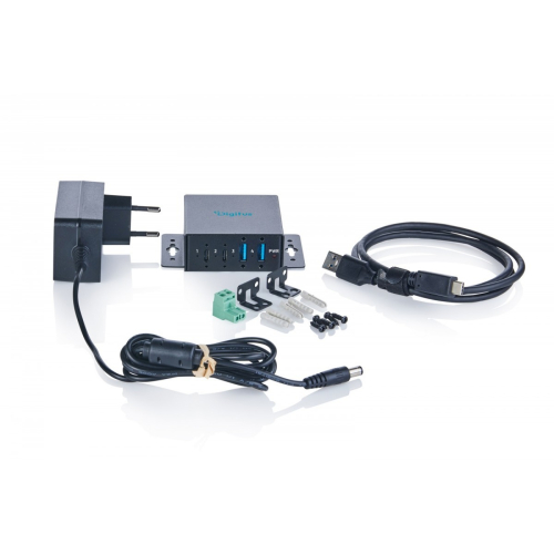 HUB przemysłowy kompaktowy 4-portowy USB 3.2 Gen1 5Gbit/s, 2x USB-A + 2x USB-C, host USB-C, porty przykręcane, metal I
