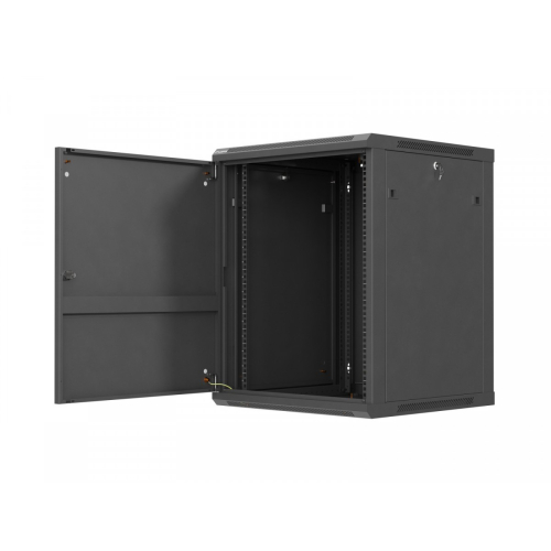 Szafa instalacyjna rack wisząca 19 cali 15U 600x600 czarna drzwi metalowe (flat pack)-26097771