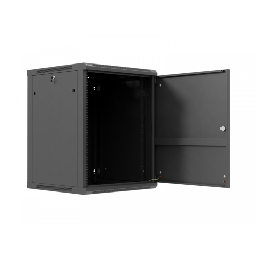 Szafa instalacyjna rack wisząca 19 cali 15U 600x600 czarna drzwi metalowe (flat pack)-26097772