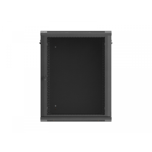 Szafa instalacyjna rack wisząca 19 cali 15U 600x450 czarna drzwi perforowane (flat pack)