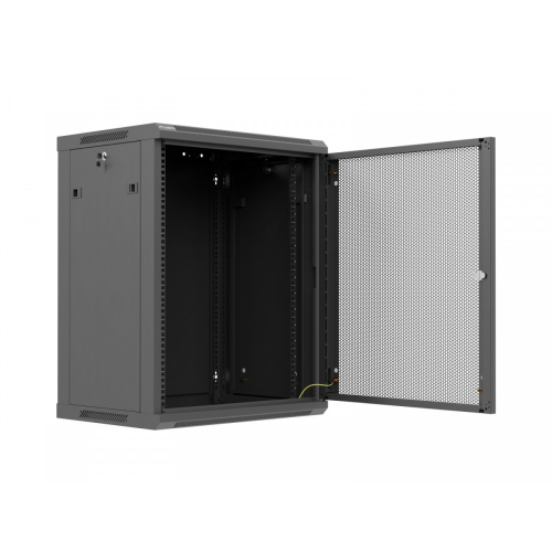 Szafa instalacyjna rack wisząca 19 cali 15U 600x450 czarna drzwi perforowane (flat pack)-26097786