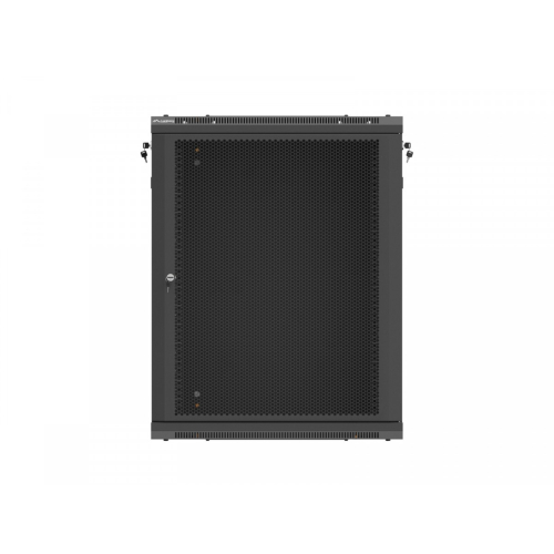 Szafa instalacyjna rack wisząca 19 cali 15U 600x600 czarna drzwi perforowane (flat pack)