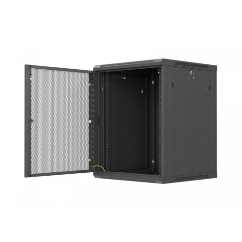 Szafa instalacyjna rack wisząca 19 cali 15U 600x600 czarna drzwi perforowane (flat pack)-26097799