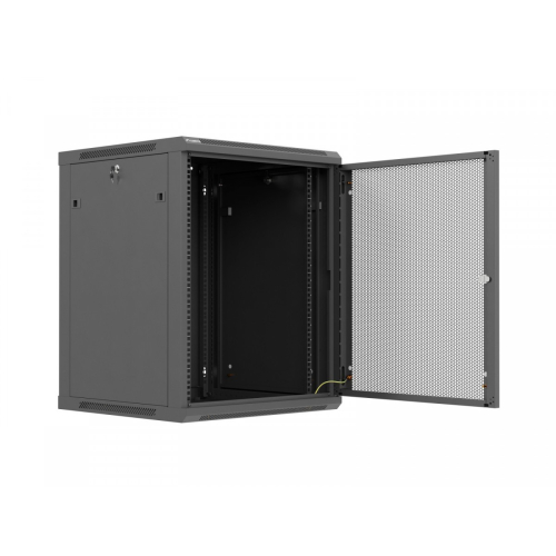 Szafa instalacyjna rack wisząca 19 cali 15U 600x600 czarna drzwi perforowane (flat pack)-26097800