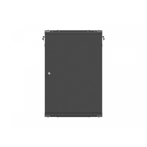 Szafa instalacyjna rack wisząca 19 cali 18U 600x600 czarna drzwi metalowe (flat pack)