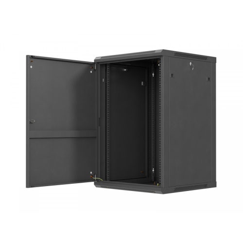 Szafa instalacyjna rack wisząca 19 cali 18U 600x600 czarna drzwi metalowe (flat pack)-26097813