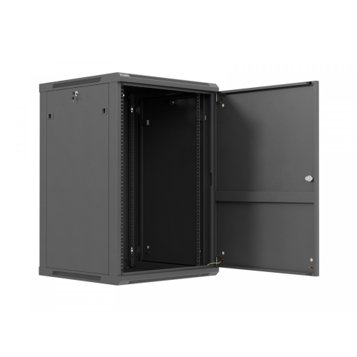 Szafa instalacyjna rack wisząca 19 cali 18U 600x600 czarna drzwi metalowe (flat pack)-26097814