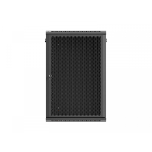Szafa instalacyjna rack wisząca 19 cali 18U 600x450 czarna drzwi perforowane (flat pack)