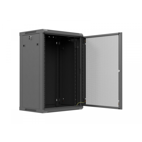 Szafa instalacyjna rack wisząca 19 cali 18U 600x450 czarna drzwi perforowane (flat pack)-26097828