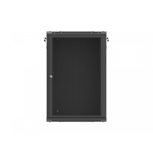 Szafa instalacyjna rack wisząca 19 cali 18U 600x600 czarna drzwi perforowane (flat pack)