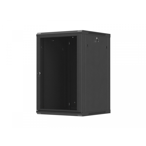 Szafa instalacyjna rack wisząca 19 cali 18U 600x600 czarna drzwi perforowane (flat pack)-26097838