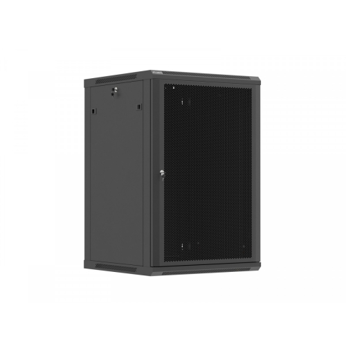 Szafa instalacyjna rack wisząca 19 cali 18U 600x600 czarna drzwi perforowane (flat pack)-26097839