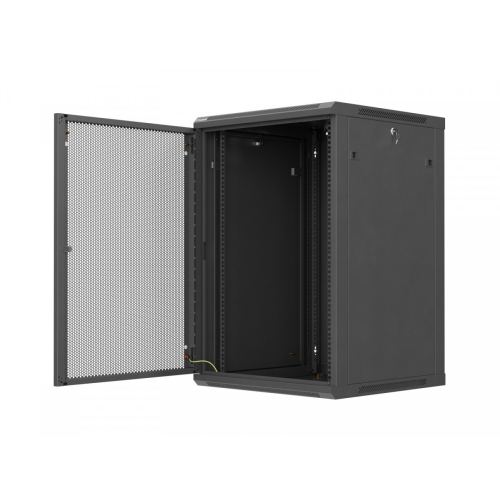 Szafa instalacyjna rack wisząca 19 cali 18U 600x600 czarna drzwi perforowane (flat pack)-26097841