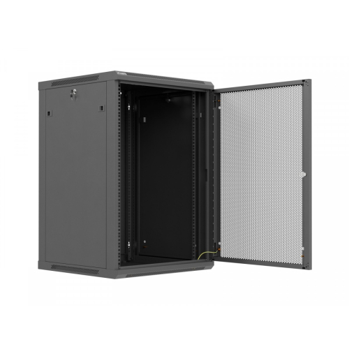 Szafa instalacyjna rack wisząca 19 cali 18U 600x600 czarna drzwi perforowane (flat pack)-26097842