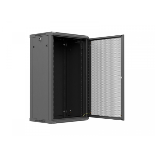 Szafa instalacyjna rack wisząca 19 cali 22U 600x450 czarna drzwi perforowane (flat pack)-26097870
