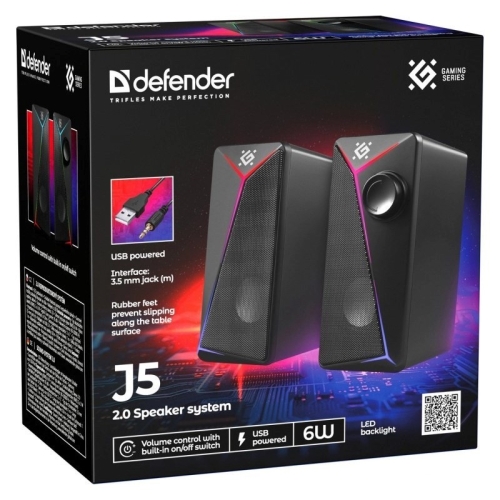 DEFENDER GLOSNIKI PC J5 2.0 6W LED USB CZARNE 65965-26451343