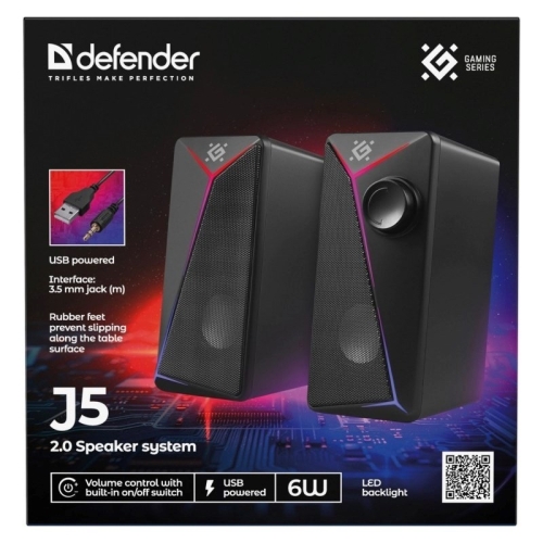DEFENDER GLOSNIKI PC J5 2.0 6W LED USB CZARNE 65965-26451344
