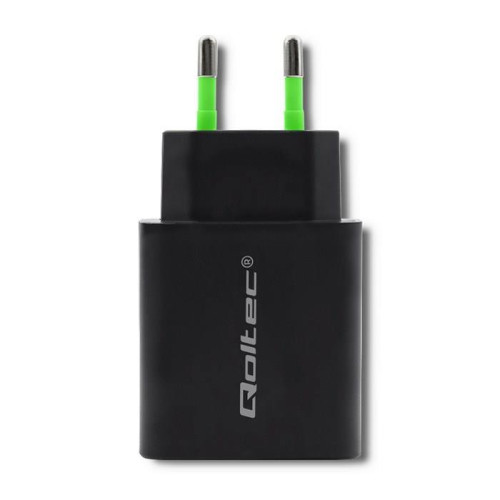 QOLTEC ŁADOWARKA SIECIOWA 18W | 5-12V | 1.5-3A | USB TYP C PD | USB QC 3.0 | CZARNA-3002023