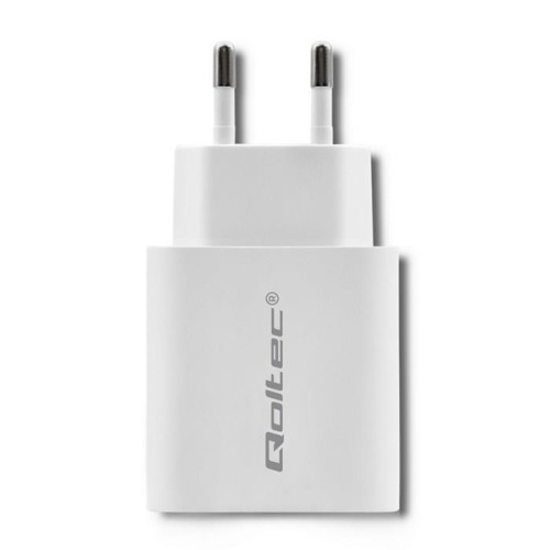 QOLTEC ŁADOWARKA SIECIOWA 18W | 5-12V | 1.5-3A | USB TYP C PD | USB QC 3.0 | BIAŁA-3002030
