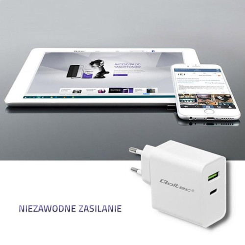 QOLTEC ŁADOWARKA SIECIOWA 45W | 5-20V | 2.4-3A | USB TYP C PD | USB | BIAŁA-3002056