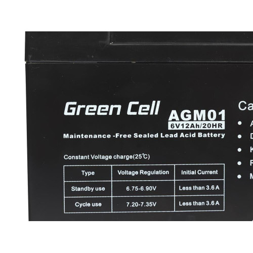 GREEN CELL AKUMULATOR ŻELOWY AGM01 6V 12AH-3102088