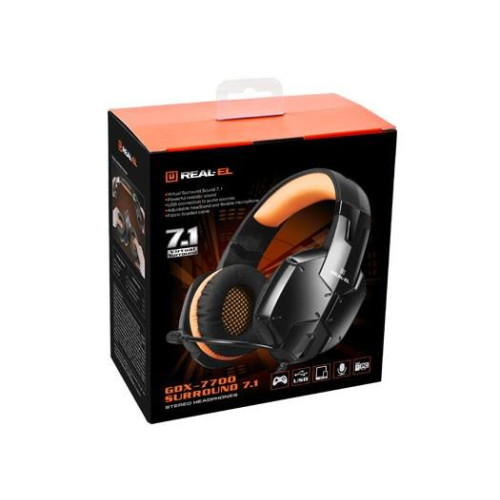 Słuchawki gamingowe REAL-EL GDX-7700 SURROUND 7.1 (black-orange, z wbudowanym mikrofonem)-3705160