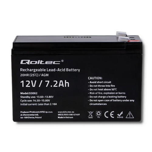 QOLTEC AKUMULATOR AGM 12V | 7.2AH | MAX 108A-3859698