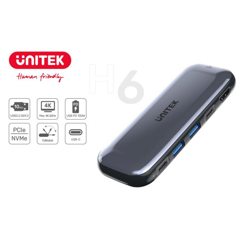 UNITEK HUB USB-C STORAGE M.2, HDMI, USB-C PD 100W,-4259459