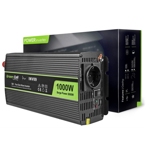 GREEN CELL PRZETWORNICA INV09 12V-230V 1000W/2000W CZYSTA SINUSOIDA-4349190
