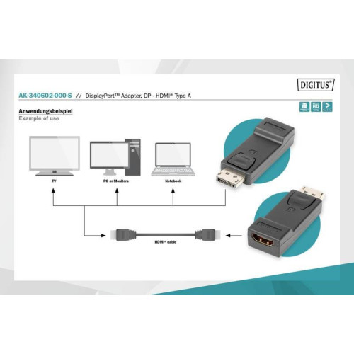 Adapter Displayport 1080p 60Hz FHD Typ DP/HDMI A M/Ż czarny-4416190