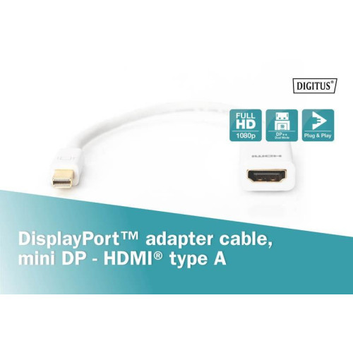 Kabel adapter Displayport 1080p 60Hz FHD Typ miniDP/HDMI A M/Ż biały 0,15m-4416219
