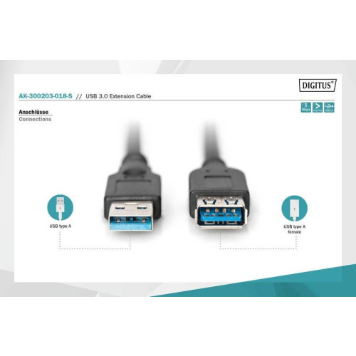Kabel przedłużający USB 3.1 Gen.1 SuperSpeed 5Gbps Typ USB A/USB A M/Ż czarny 1,8m-4416317