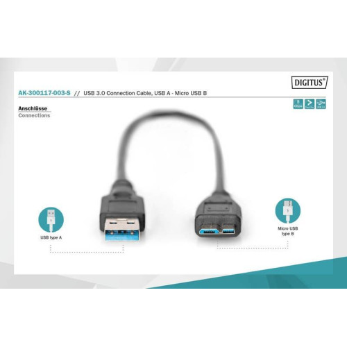 Kabel połączeniowy USB 3.1 Gen.1 SuperSpeed 5Gbps Typ USB A/microUSB B M/M czarny 0,25m-4417039