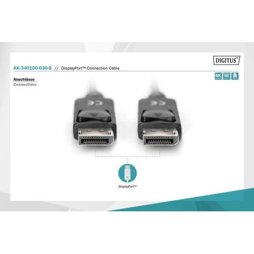 Kabel połączeniowy DisplayPort z zatrzaskami 4K 60Hz UHD Typ DP/DP M/M czarny 3m-4417084