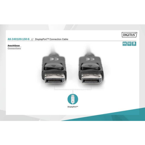 Kabel połączeniowy DisplayPort z zatrzaskami 1080p 60Hz FHD Typ DP/DP M/M czarny 15m-4417094
