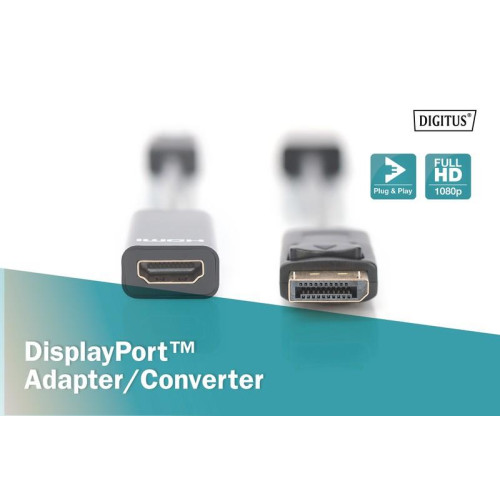 Kabel adapter Displayport z zatrzaskiem 1080p 60Hz FHD Typ DP/HDMI A M/Ż czarny 0,15m-4417114
